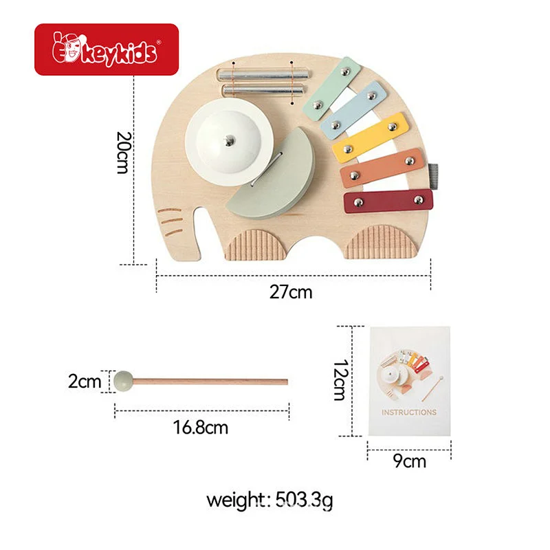 Montessori Wooden Elephant Music Toy Set - Multifunctional Xylophone & Percussion Instrument for Babies 0-4 Years W07A288